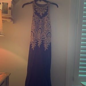 Black and gold prom dress